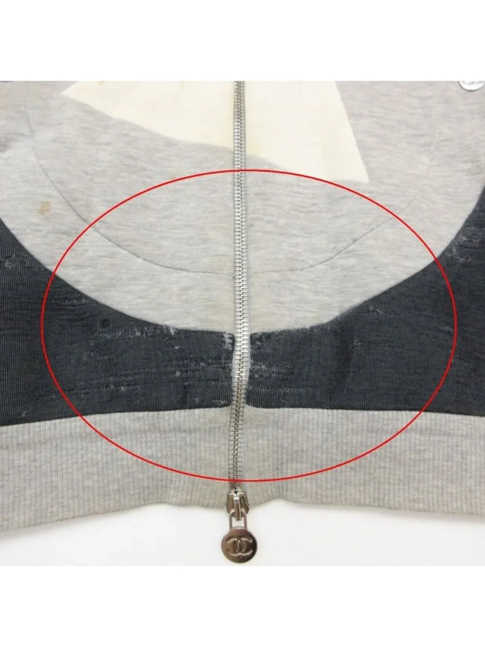 Chanel Hoodie Logo Charm CC Quilted Double Zip Sweatshirt Gray